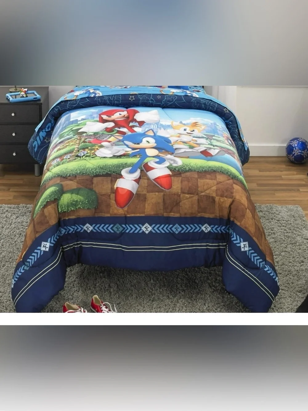Sonic Themed Blue Kids Comforter -  2 piece  (1 pillow case 1 comforter )